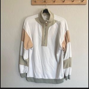 BKE Men's Colorblock Half Zip Mock Neck Sweatshirt White Beige Olive Size M